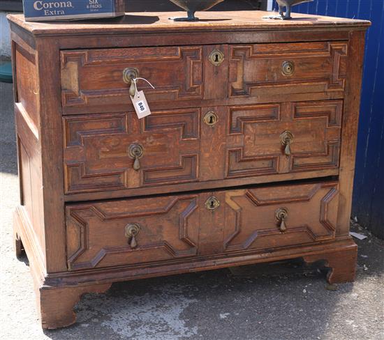 A Charles II oak chest of drawers W.100cm